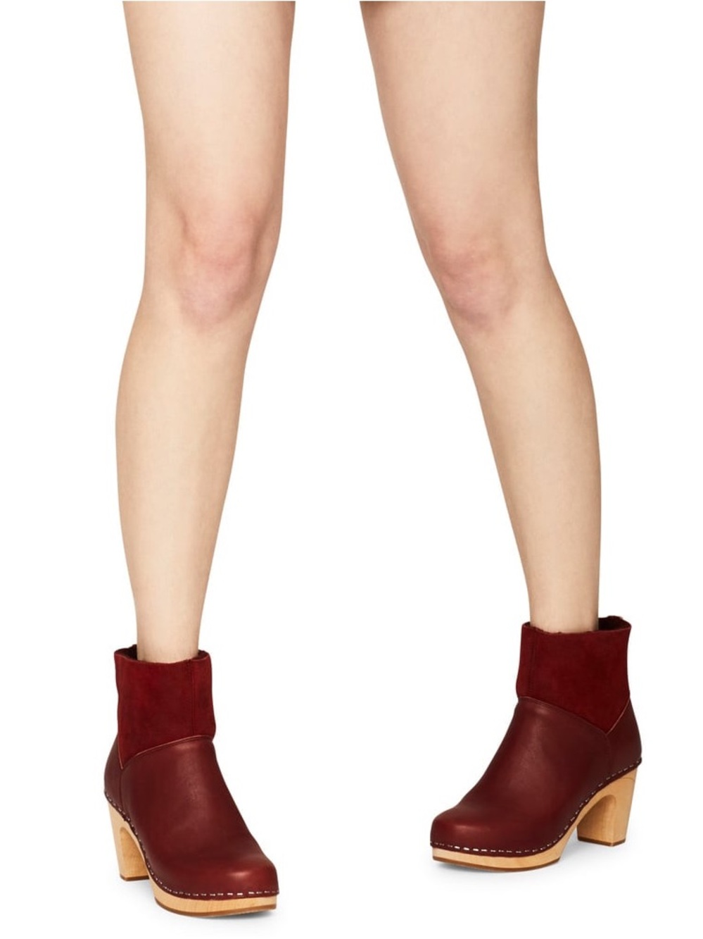 Sweedish HasBeens red/Burgundy Leather & Suede Clog Ankle Boots
